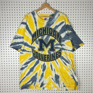 Michigan Wolverines 90s Vintage T Shirt XXL Tie Dye Maize Blue All Over Print